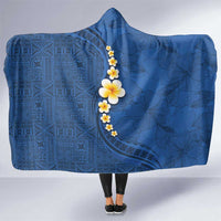 Polynesian Hibiscus and Plumeria with Tapa Pattern Hooded Blanket Blue Color LT03 One Size Blue - Polynesian Pride
