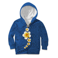 Polynesian Hibiscus and Plumeria with Tapa Pattern Kid Hoodie Blue Color