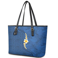 Polynesian Hibiscus and Plumeria with Tapa Pattern Leather Tote Bag Blue Color LT03 - Polynesian Pride