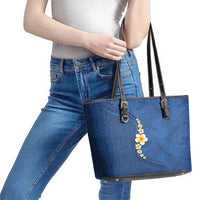 Polynesian Hibiscus and Plumeria with Tapa Pattern Leather Tote Bag Blue Color LT03 - Polynesian Pride