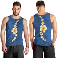 Polynesian Hibiscus and Plumeria with Tapa Pattern Men Tank Top Blue Color LT03 - Polynesian Pride