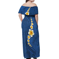 Polynesian Hibiscus and Plumeria with Tapa Pattern Off Shoulder Maxi Dress Blue Color LT03 - Polynesian Pride
