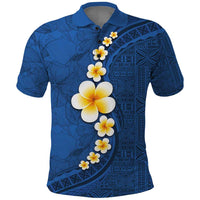 Polynesian Hibiscus and Plumeria with Tapa Pattern Polo Shirt Blue Color