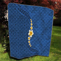 Polynesian Hibiscus and Plumeria with Tapa Pattern Quilt Blue Color