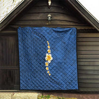 Polynesian Hibiscus and Plumeria with Tapa Pattern Quilt Blue Color