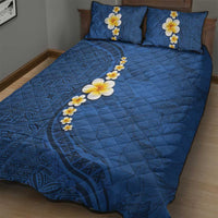 Polynesian Hibiscus and Plumeria with Tapa Pattern Quilt Bed Set Blue Color LT03 - Polynesian Pride