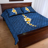 Polynesian Hibiscus and Plumeria with Tapa Pattern Quilt Bed Set Blue Color LT03 - Polynesian Pride