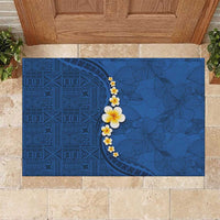 Polynesian Hibiscus and Plumeria with Tapa Pattern Rubber Doormat Blue Color LT03 Blue - Polynesian Pride