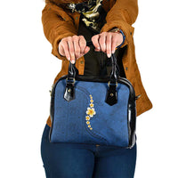 Polynesian Hibiscus and Plumeria with Tapa Pattern Shoulder Handbag Blue Color LT03 One Size Blue - Polynesian Pride