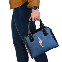 Polynesian Hibiscus and Plumeria with Tapa Pattern Shoulder Handbag Blue Color LT03 - Polynesian Pride