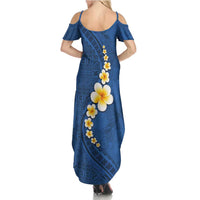 Polynesian Hibiscus and Plumeria with Tapa Pattern Summer Maxi Dress Blue Color LT03 - Polynesian Pride