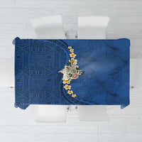 Polynesian Hibiscus and Plumeria with Tapa Pattern Tablecloth Blue Color LT03 Blue - Polynesian Pride