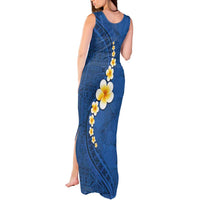 Polynesian Hibiscus and Plumeria with Tapa Pattern Tank Maxi Dress Blue Color LT03 - Polynesian Pride