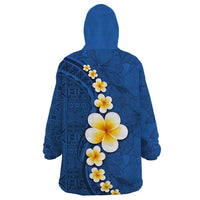 Polynesian Hibiscus and Plumeria with Tapa Pattern Wearable Blanket Hoodie Blue Color LT03 - Polynesian Pride
