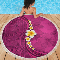 Polynesian Hibiscus and Plumeria with Tapa Pattern Beach Blanket Pink Color LT03 - Polynesian Pride