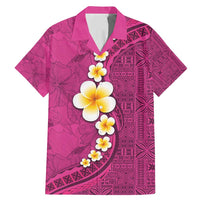 Polynesian Hibiscus and Plumeria with Tapa Pattern Family Matching Mermaid Dress and Hawaiian Shirt Pink Color