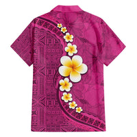 Polynesian Hibiscus and Plumeria with Tapa Pattern Family Matching Off Shoulder Maxi Dress and Hawaiian Shirt Pink Color