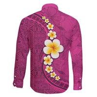 Polynesian Hibiscus and Plumeria with Tapa Pattern Family Matching Short Sleeve Bodycon Dress and Hawaiian Shirt Pink Color