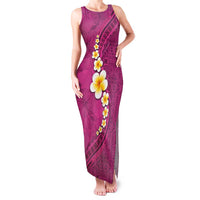 Polynesian Hibiscus and Plumeria with Tapa Pattern Family Matching Tank Maxi Dress and Hawaiian Shirt Pink Color