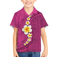 Polynesian Hibiscus and Plumeria with Tapa Pattern Family Matching Tank Maxi Dress and Hawaiian Shirt Pink Color