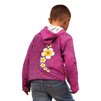 Polynesian Hibiscus and Plumeria with Tapa Pattern Kid Hoodie Pink Color