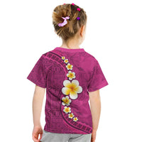Polynesian Hibiscus and Plumeria with Tapa Pattern Kid T Shirt Pink Color