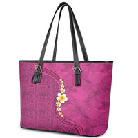 Polynesian Hibiscus and Plumeria with Tapa Pattern Leather Tote Bag Pink Color LT03 - Polynesian Pride
