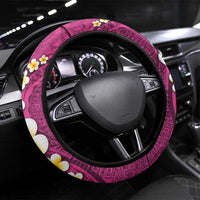 Polynesian Hibiscus and Plumeria with Tapa Pattern Steering Wheel Cover Pink Color LT03 Universal Fit Pink - Polynesian Pride