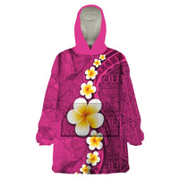 Polynesian Hibiscus and Plumeria with Tapa Pattern Wearable Blanket Hoodie Pink Color LT03 One Size Pink - Polynesian Pride