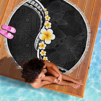 Pacific Hibiscus and Plumeria with Tapa Pattern Beach Blanket Black Color LT03 - Polynesian Pride
