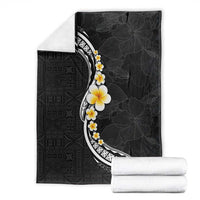 Pacific Hibiscus and Plumeria with Tapa Pattern Blanket Black Color LT03 - Polynesian Pride