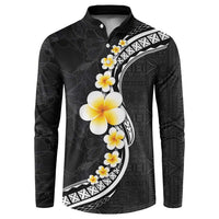 Pacific Hibiscus and Plumeria with Tapa Pattern Button Sweatshirt Black Color LT03 Black - Polynesian Pride