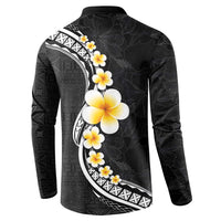 Pacific Hibiscus and Plumeria with Tapa Pattern Button Sweatshirt Black Color LT03 - Polynesian Pride
