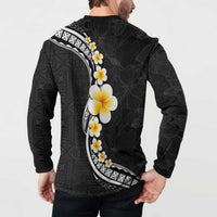 Pacific Hibiscus and Plumeria with Tapa Pattern Button Sweatshirt Black Color LT03 - Polynesian Pride