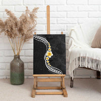 Pacific Hibiscus and Plumeria with Tapa Pattern Canvas Wall Art Black Color LT03 - Polynesian Pride