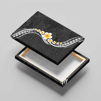 Pacific Hibiscus and Plumeria with Tapa Pattern Canvas Wall Art Black Color LT03 - Polynesian Pride