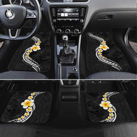 Pacific Hibiscus and Plumeria with Tapa Pattern Car Mats Black Color LT03 Set 4pcs Black - Polynesian Pride