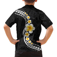 Pacific Hibiscus and Plumeria with Tapa Pattern Kid Hawaiian Shirt Black Color