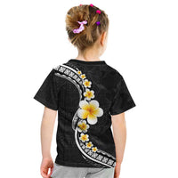 Pacific Hibiscus and Plumeria with Tapa Pattern Kid T Shirt Black Color