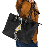 Pacific Hibiscus and Plumeria with Tapa Pattern Leather Tote Bag Black Color LT03 - Polynesian Pride