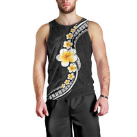 Pacific Hibiscus and Plumeria with Tapa Pattern Men Tank Top Black Color LT03 - Polynesian Pride