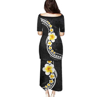 Pacific Hibiscus and Plumeria with Tapa Pattern Puletasi Black Color LT03 - Polynesian Pride