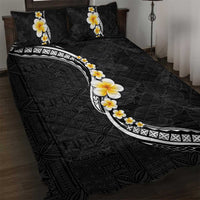 Pacific Hibiscus and Plumeria with Tapa Pattern Quilt Bed Set Black Color LT03 Black - Polynesian Pride