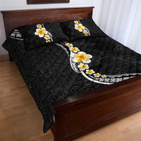 Pacific Hibiscus and Plumeria with Tapa Pattern Quilt Bed Set Black Color LT03 - Polynesian Pride