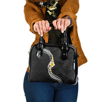 Pacific Hibiscus and Plumeria with Tapa Pattern Shoulder Handbag Black Color LT03 One Size Black - Polynesian Pride