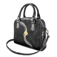 Pacific Hibiscus and Plumeria with Tapa Pattern Shoulder Handbag Black Color LT03 - Polynesian Pride