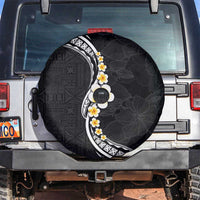 Pacific Hibiscus and Plumeria with Tapa Pattern Spare Tire Cover Black Color LT03 Black - Polynesian Pride