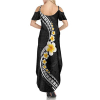 Pacific Hibiscus and Plumeria with Tapa Pattern Summer Maxi Dress Black Color LT03 - Polynesian Pride