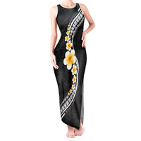 Pacific Hibiscus and Plumeria with Tapa Pattern Tank Maxi Dress Black Color LT03 Women Black - Polynesian Pride