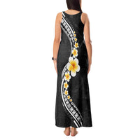 Pacific Hibiscus and Plumeria with Tapa Pattern Tank Maxi Dress Black Color LT03 - Polynesian Pride
